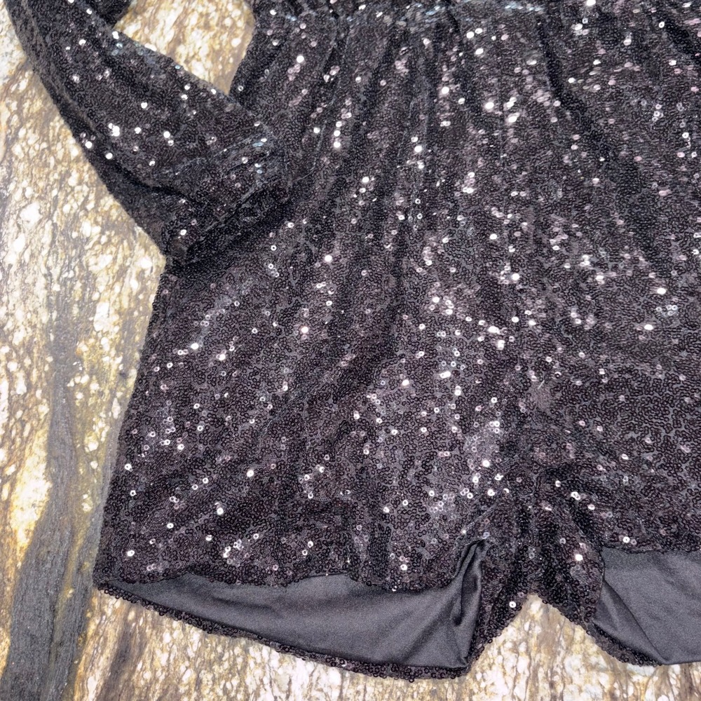Sequin Romper Women Medium Black Long Sleeve V-Neck Party Playsuit HAODUOYI - Picture 5 of 16